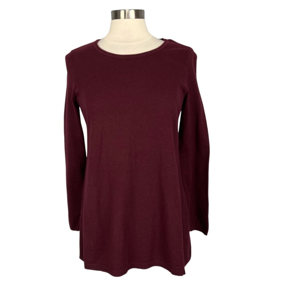 J Jill Womens Long Sleeve Tunic Sweater Pinot Burgundy Round Neck size XS